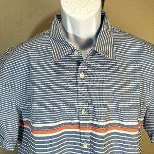 HUGO BOSS Men's white, blue and pink striped Slim Fit short sleeve shirt XXL 2XL